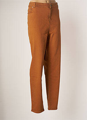 Pantalon slim tissage popeline taille normale marron YESTA femme