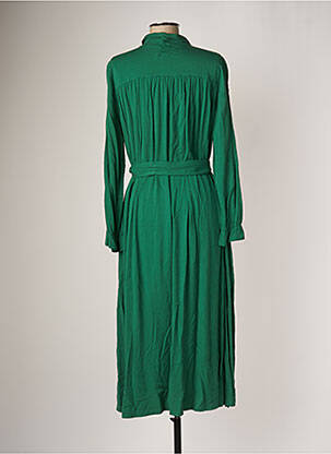 Robe longue tissage popeline manches longues vert DROLATIC femme