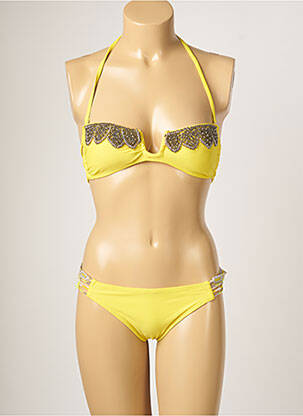 Maillot de bain 2 pièces stretch haut bandeau jaune AMENAPIH femme