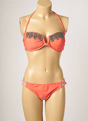 Maillot de bain 2 pièces stretch haut bandeau orange AMENAPIH femme