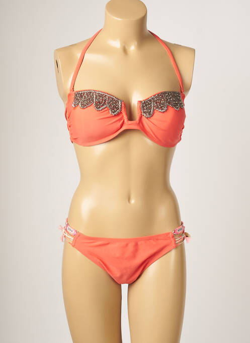Maillot de bain 2 pièces stretch haut bandeau orange AMENAPIH femme