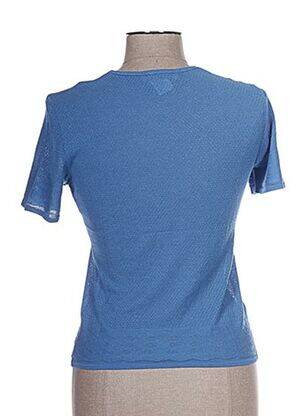 Pull maille ajourée manches courtes bleu SAINT CHARLES femme