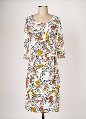 Robe mi-longue manches 3/4 manches 3/4 beige OUI femme