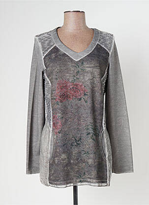 Top col v manches longues gris MERI & ESCA femme