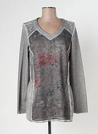 Top col v manches longues gris MERI & ESCA femme