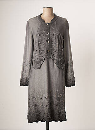 Robe mi-longue imprimé fantaisie manches longues gris MERI & ESCA femme