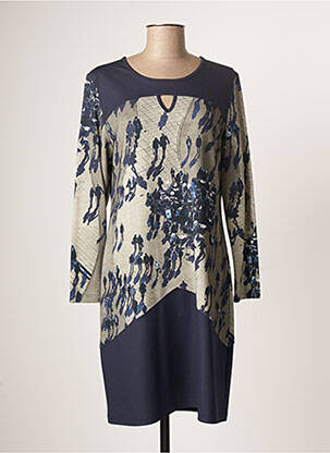 Robe mi-longue imprimé fantaisie manches longues bleu GUY DUBOUIS femme