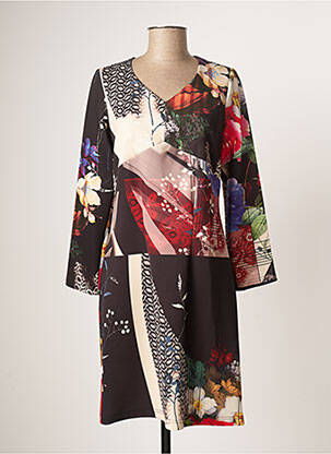 Robe mi-longue imprimé fleurs manches longues noir GUY DUBOUIS femme