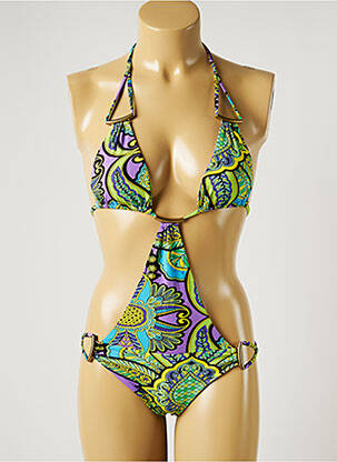 Maillot de bain 1 pièce imprimé fantaisie haut triangles vert MISS BIKINI femme