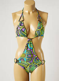 Maillot de bain 1 pièce imprimé fantaisie haut triangles vert MISS BIKINI femme