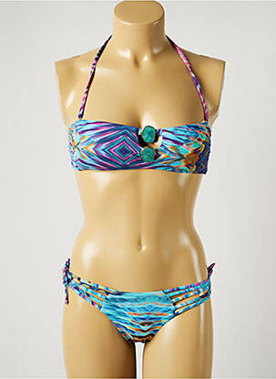 Maillot de bain 2 pièces stretch haut soutien-gorge moulé bleu MISS BIKINI femme