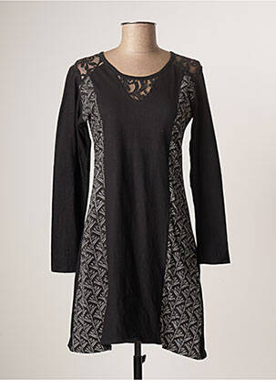 Robe mi-longue imprimé fantaisie manches longues noir BAMBOO'S femme