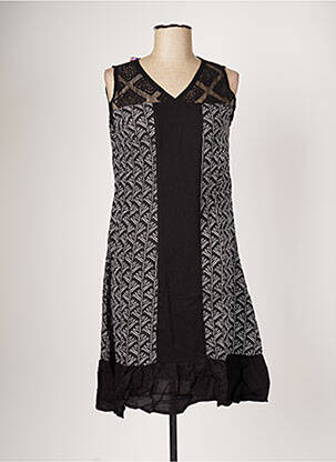 Robe mi-longue imprimé fantaisie sans manche noir BAMBOO'S femme