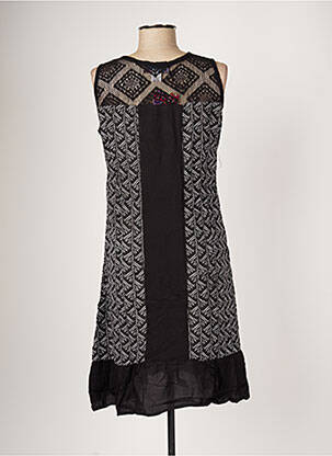 Robe mi-longue imprimé fantaisie sans manche noir BAMBOO'S femme