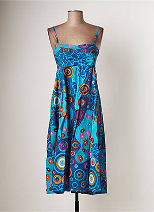 Robe mi-longue coupe évasée fines bretelles bleu BAMBOO'S femme