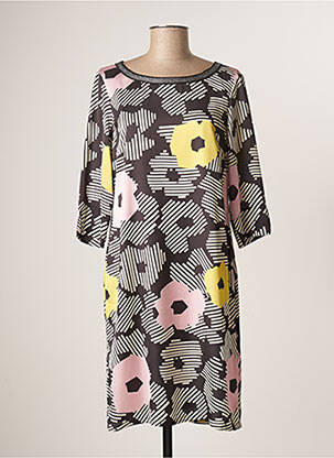 Robe mi-longue imprimé fleurs manches 3/4 noir DIVAS femme