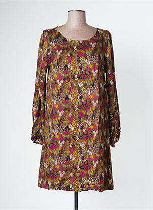 Robe mi-longue coupe fluide manches longues marron LOLA ESPELETA femme