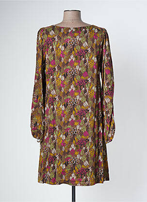 Robe mi-longue coupe fluide manches longues marron LOLA ESPELETA femme