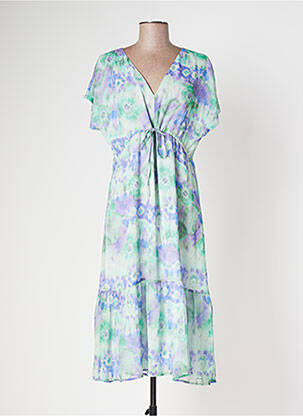 Robe mi-longue coupe fluide manches courtes vert LES P'TITES BOMBES femme