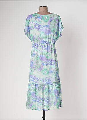 Robe mi-longue coupe fluide manches courtes vert LES P'TITES BOMBES femme