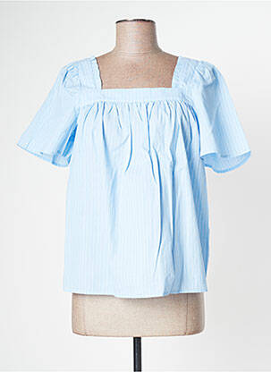 Blouse tissage popeline manches courtes bleu MY ESSENTIAL WARDROBE femme