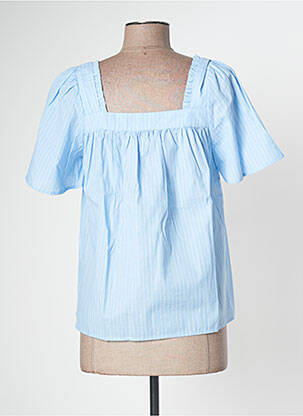 Blouse tissage popeline manches courtes bleu MY ESSENTIAL WARDROBE femme
