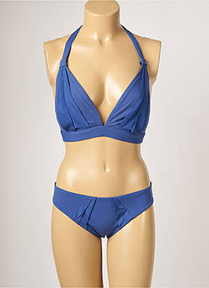 Maillot de bain 2 pièces stretch haut soutien-gorge emboitant bleu EMPREINTE femme