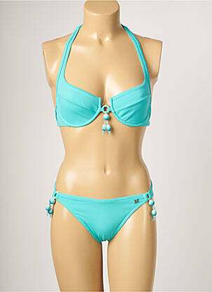 Maillot de bain 2 pièces avec armature haut soutien-gorge emboitant bleu JANINE ROBIN femme