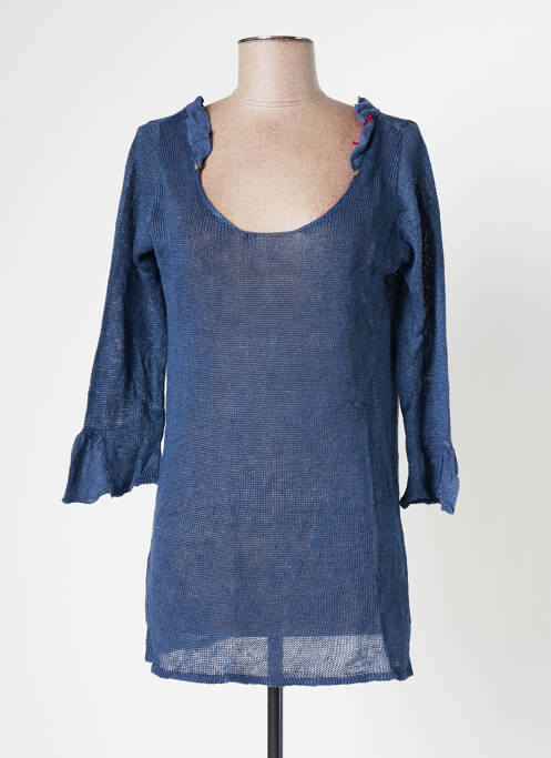 Pull tunique manches 3/4 manches 3/4 bleu LUNATISME femme