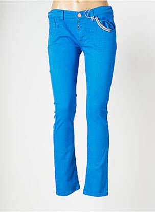 Pantalon droit fermeture zippée sous rabat boutonné taille ajustable bleu JN-JOY fille
