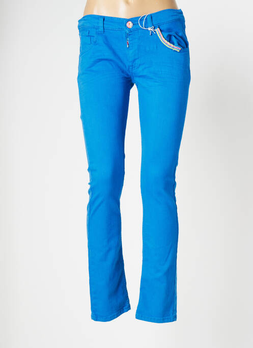 Pantalon droit fermeture zippée sous rabat boutonné taille ajustable bleu J&JOY fille
