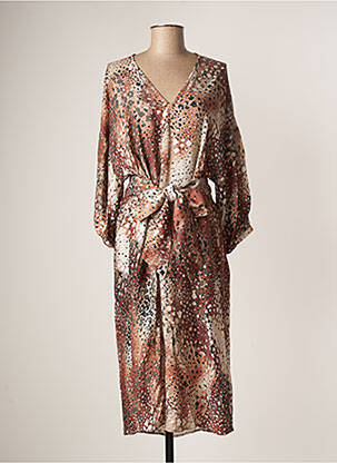 Robe mi-longue coupe fluide manches longues marron ROSEANNA femme