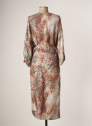 Robe mi-longue coupe fluide manches longues marron ROSEANNA femme