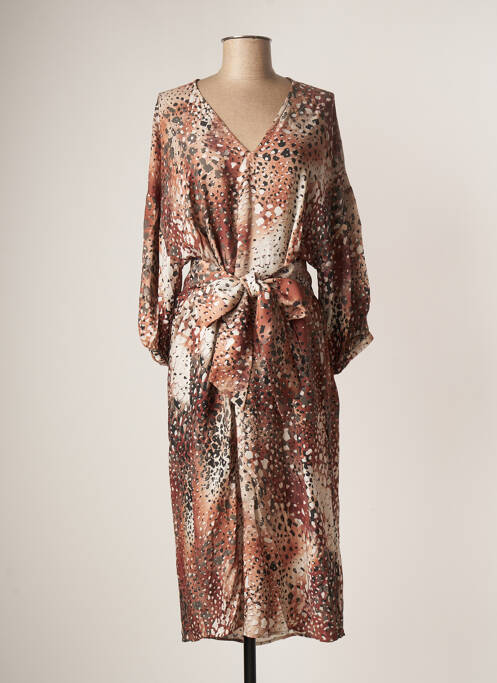 Robe mi-longue coupe fluide manches longues marron ROSEANNA femme