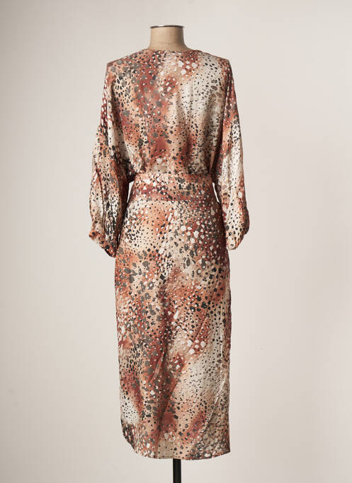 Robe mi-longue coupe fluide manches longues marron ROSEANNA femme