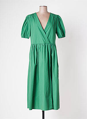 Robe mi-longue manches courtes manches courtes vert BELLE PIÈCE femme