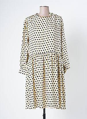 Robe mi-longue imprimé fantaisie manches longues beige BELLE PIÈCE femme