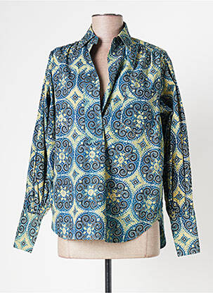 Blouse tissage popeline manches longues bleu LAURENCE BRAS femme
