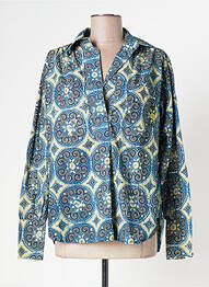 Blouse imprimé fantaisie manches longues bleu LAURENCE BRAS femme