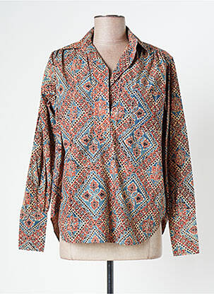 Blouse tissage popeline manches longues marron LAURENCE BRAS femme
