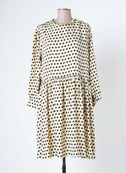 Robe mi-longue imprimé fantaisie manches longues beige BELLE PIÈCE femme