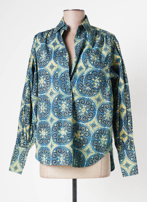 Blouse imprimé fantaisie manches longues bleu LAURENCE BRAS femme