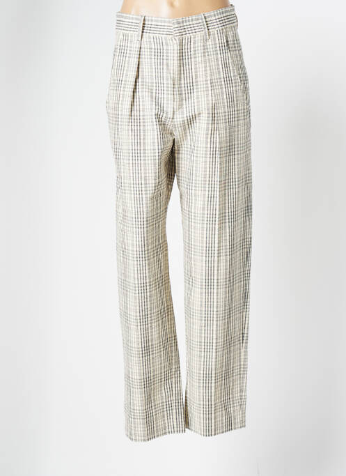 Pantalon droit taille à pinces taille haute beige ISABEL MARANT femme