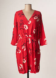Robe mi-longue imprimé fleurs manches longues rouge ORFEO femme