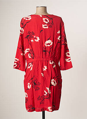 Robe mi-longue imprimé fleurs manches longues rouge ORFEO femme