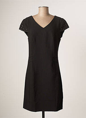 Robe mi-longue tissage crêpe manches courtes noir SCHOOL RAG femme