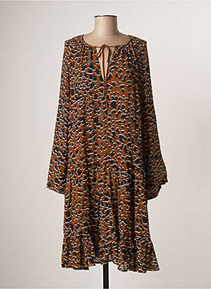 Robe mi-longue coupe fluide manches longues marron MINIMUM femme