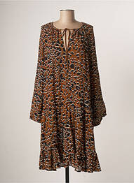 Robe mi-longue coupe fluide manches longues marron MINIMUM femme