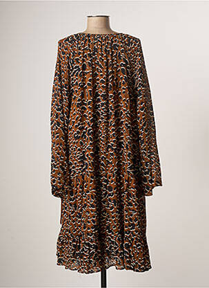 Robe mi-longue coupe fluide manches longues marron MINIMUM femme