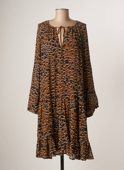 Robe mi-longue manches longues manches longues marron MINIMUM femme